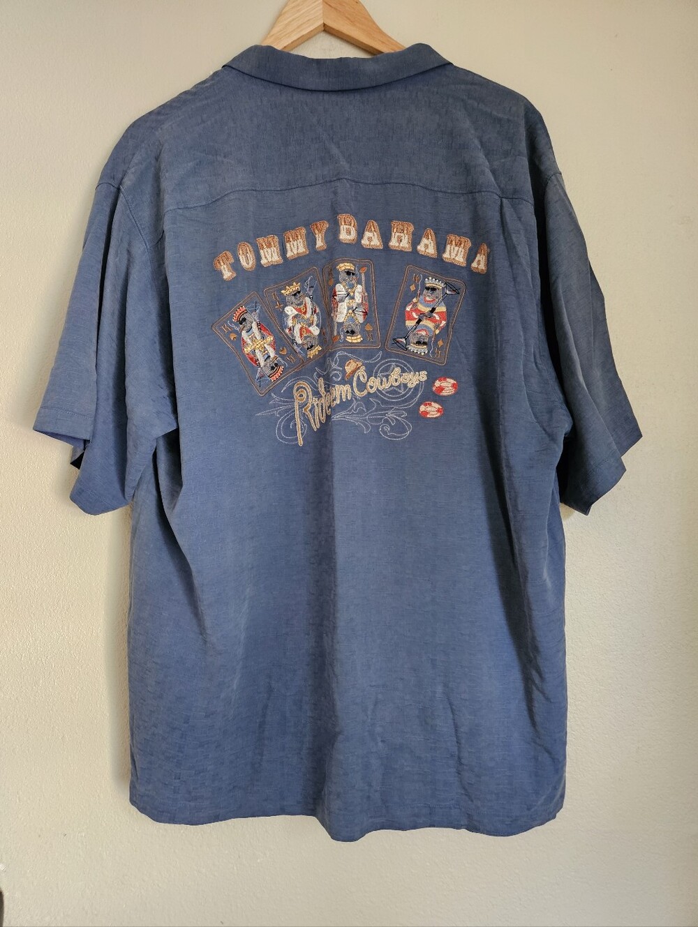 Tommy Bahama Blue Short-Sleeve Button Up with Card Graphic 100% Silk